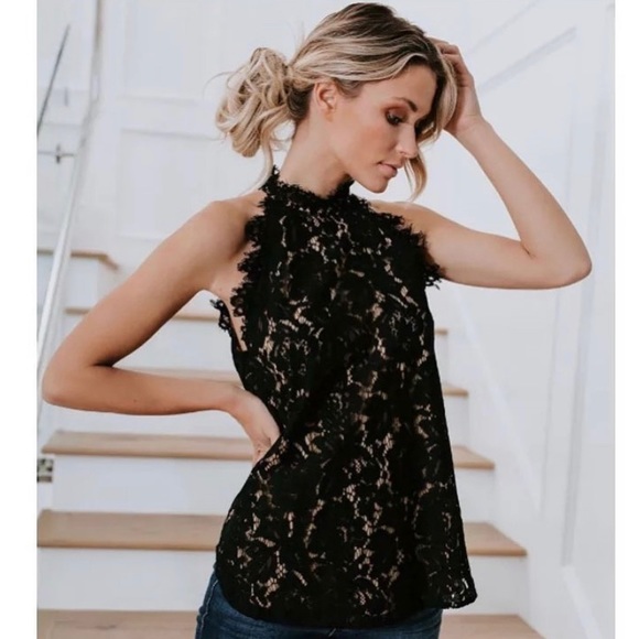 Floral Eyelash Lace Hollow Out Fully Lined Blouse - Picture 2 of 7